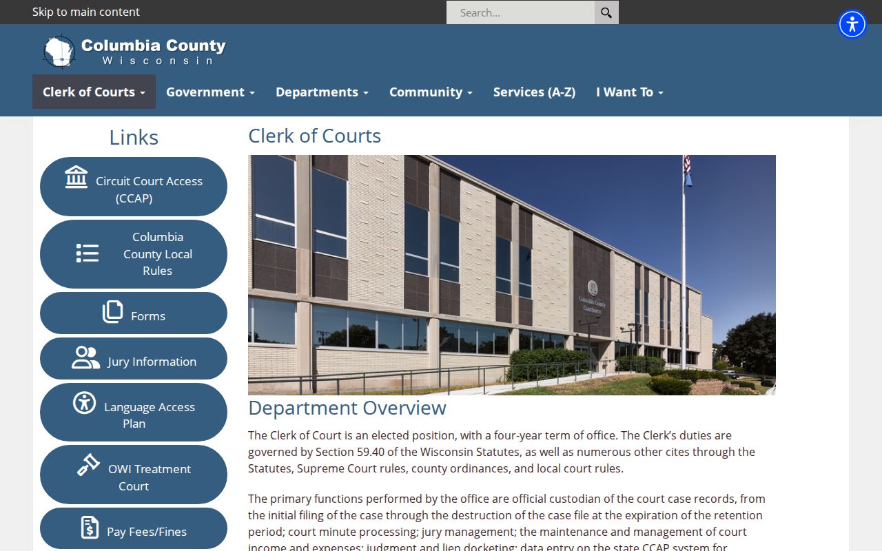 Columbia County court records Clerk of Courts page