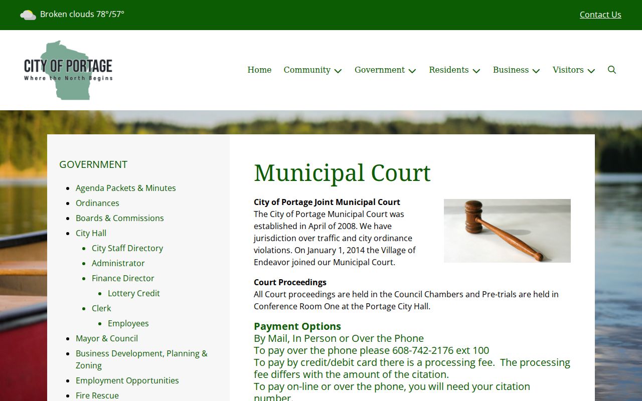 Official Portage Municipal Court page with court and citation information