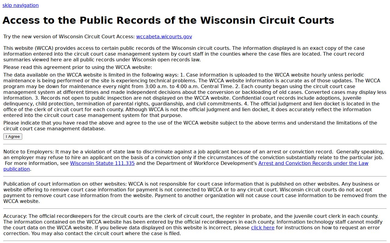 Columbia County court docket WCCA access notice