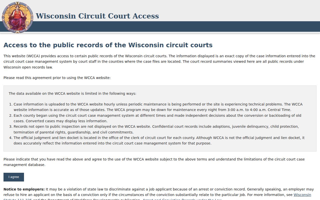 Columbia County case search WCCA public access screen